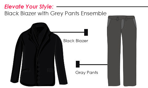 Elevate Your Style Black Blazer with Grey Pants Ensemble Flex Suits