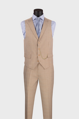 Beige Plaid 3 Piece Suit