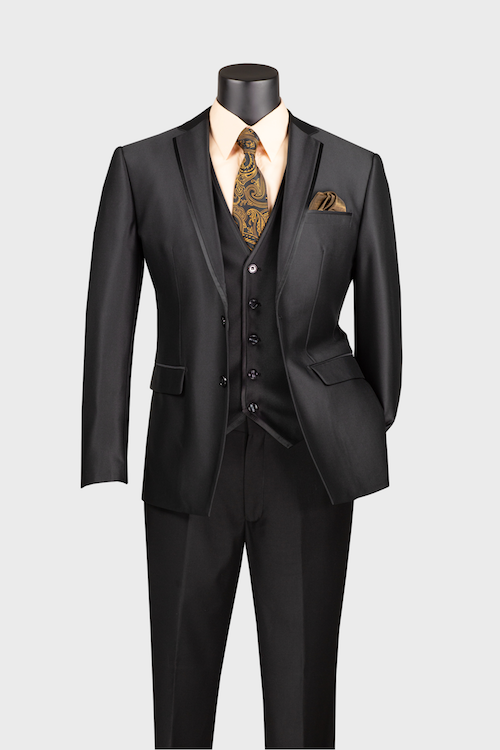 Black Shiny Notch Lapel Suit Black Shiny Notch Lapel Suit