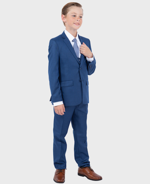 Boys Blue Slim Fit Sharkskin Suit