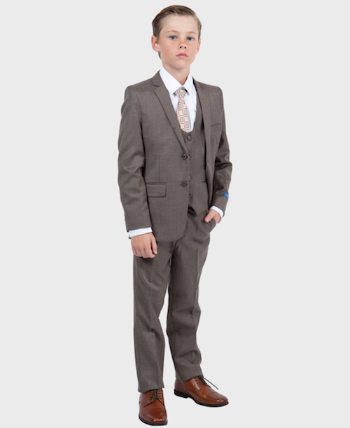 Boys Cocoa Slim Fit Sharkskin Suit