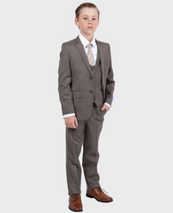 Boys Cocoa Slim Fit Sharkskin Suit
