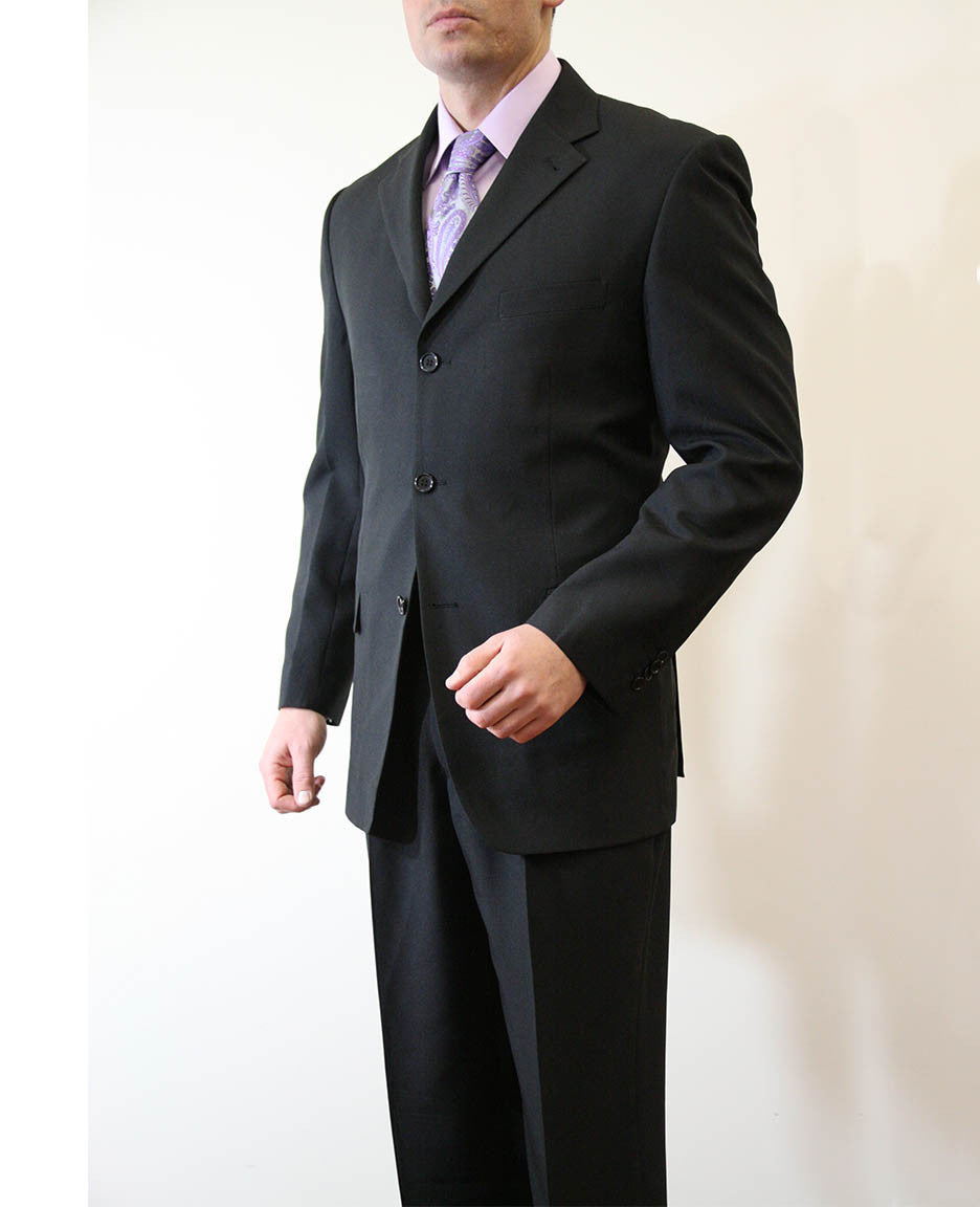 formal black dress for man 3 Button Modern Fit Suit – FlexSuits Ariat Black Solid Twill Dress's Color:64#-Blue Heavy Weight 1000 by style:Satin