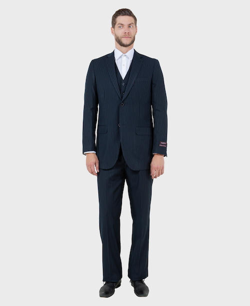 Navy Pinstripe Modern Fit 3 Piece Suit – FlexSuits