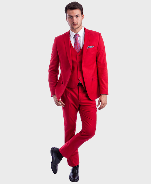 open lace back dress Red Ultra Slim Fit 3-Piece Prom Suit, 44l / Red