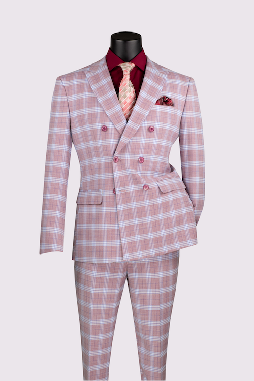 Pink 2-Piece Double Breasted Windowpane Suit