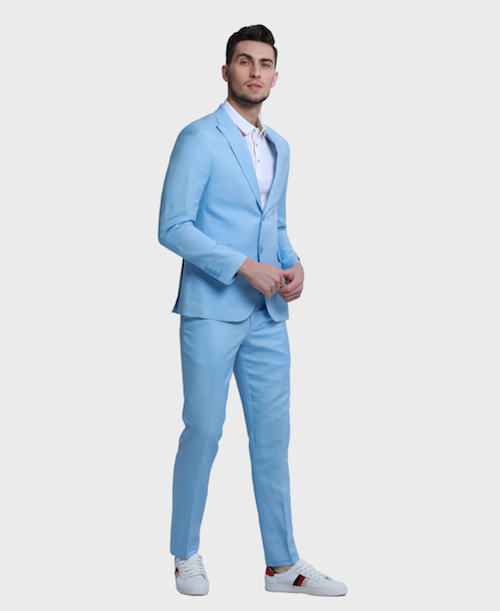 Baby Blue Skinny Fit 2 Button Suit