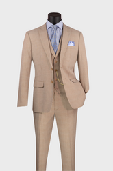 beige 3 piece plaid suit
