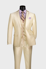 beige 3 piece shiny suit