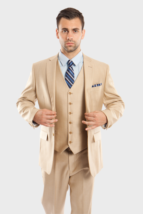 Beige Sharkskin Modern Fit 3-Piece Suit  FlexSuits