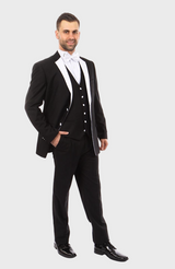 Black with White Lapel 3 Piece Vested Slim Fit Tuxedo