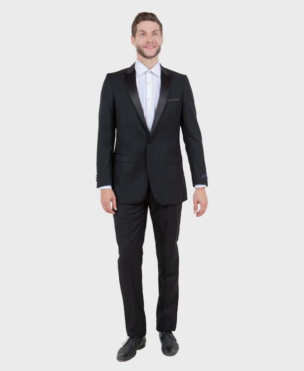 Black 1 Button Peak Lapel Tuxedo, 34S / Black