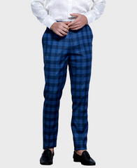 blue plaid slim fit pants