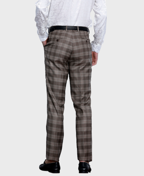slim fit dress slacks Brown Plaid Dress Pants