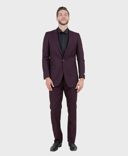 Burgundy One Button Slim Fit Suit, 34S / Burgundy