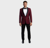 Burgundy One Button Shawl Collar Tuxedo