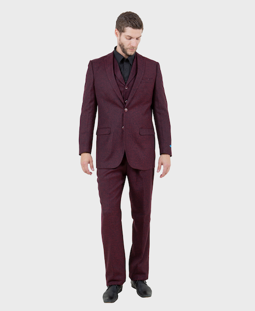Burgundy Tweed 3 Piece Suit  FlexSuits