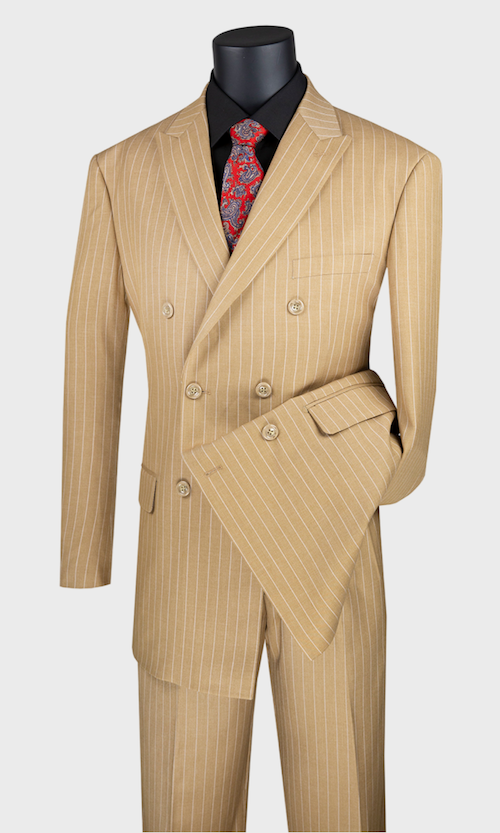 Camel Double Breasted Pinstripe Suit – FlexSuits