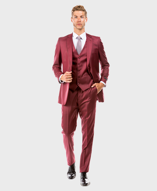 Cranberry 3 Piece Hybrid Fit Suit Vested Suits Flex Suits