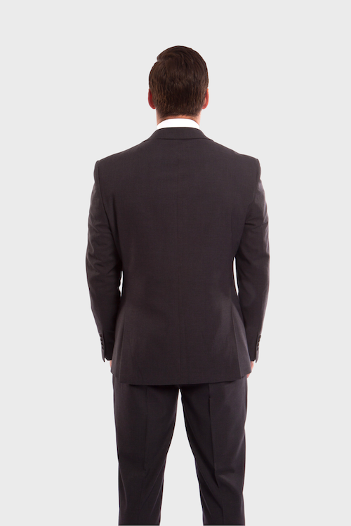 dark gray peak lapel suit