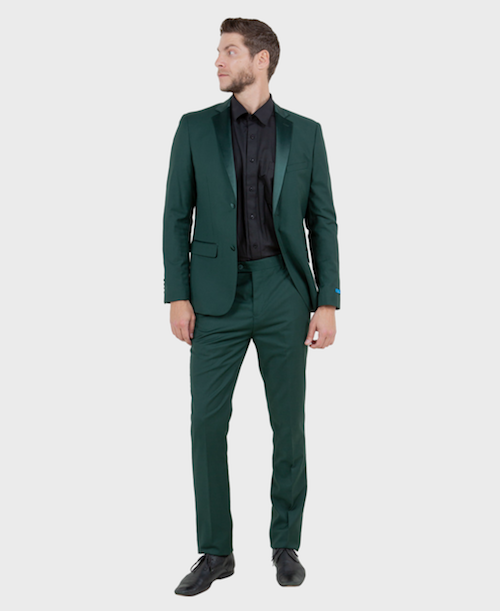 green tuxedo with black shirt