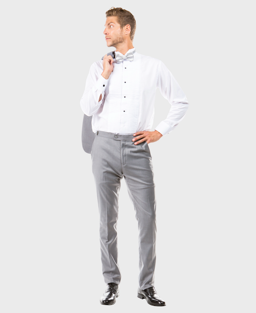 grey tuxedo with grey bow tie