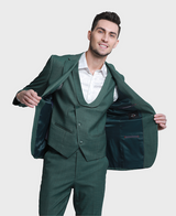 Hunter Green Sharkskin 3-piece Peak Lapel Suit