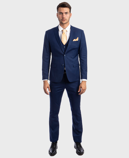 prom suits to match navy blue dress Indigo Blue Ultra Slim Fit 3-Piece Prom Suit, 42S / Blue