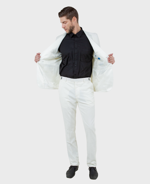 ivory tuxedo with black shirt