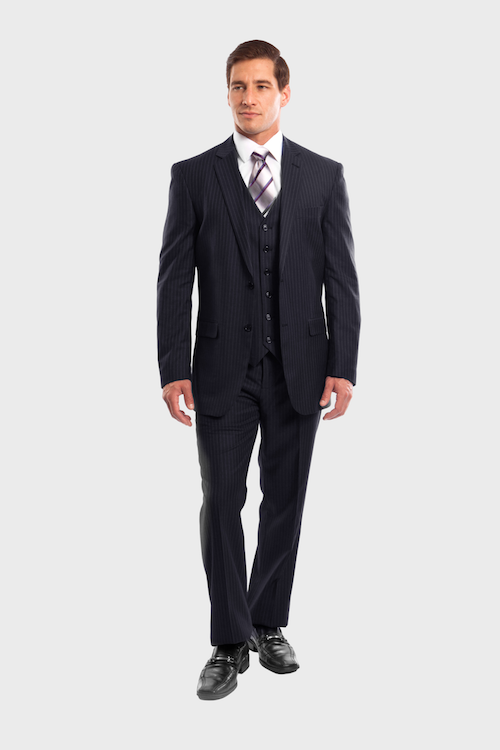Navy Pinstripe Modern Fit 3 Piece Suit – FlexSuits