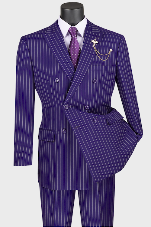 Men s Purple Double Breasted Pinstripe Suit Flex Suits