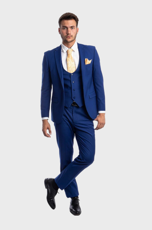 Navy Blue 3 Piece Peak Lapel Suit – FlexSuits
