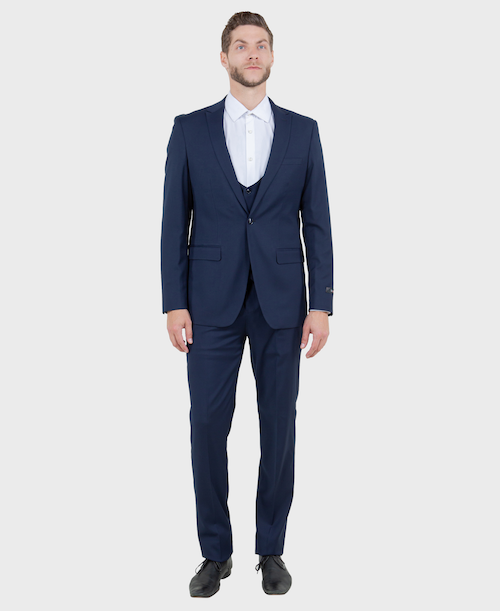 Navy Blue 3 Piece Peak Lapel Suit FlexSuits Navy Blue 3 Piece Peak Lapel Suit FlexSuits