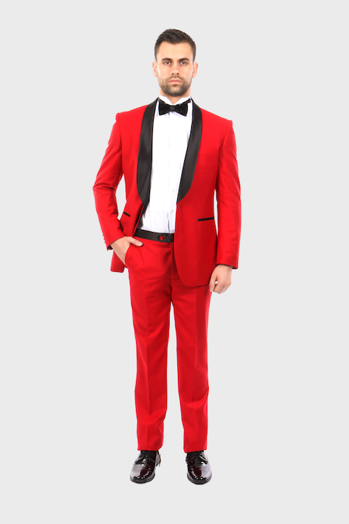 fitted lace wedding dress Red 1 Button Shawl Lapel Slim Fit Tuxedo, 38S / Red