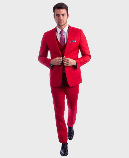 open lace back dress Red Ultra Slim Fit 3-Piece Prom Suit, 44l / Red