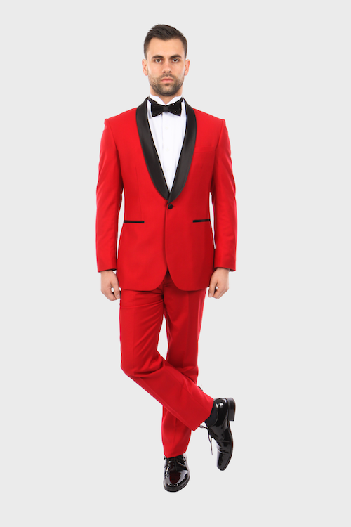Red 1 Button Shawl Lapel Slim Fit Tuxedo, 38S / Red
