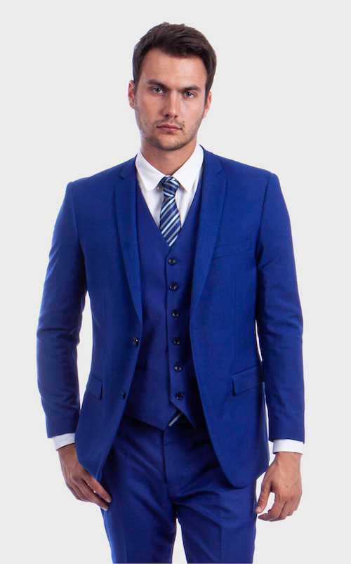 Men's Modern-Fit 3-Piece Suit Set w/ Jacket, Vest and Pants Royal Blue / 42L / M302-12