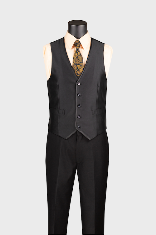 shiny black 3 piece suit