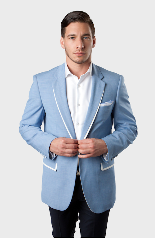 Sky Blue Blazer With White Trim Notch Lapel – FlexSuits