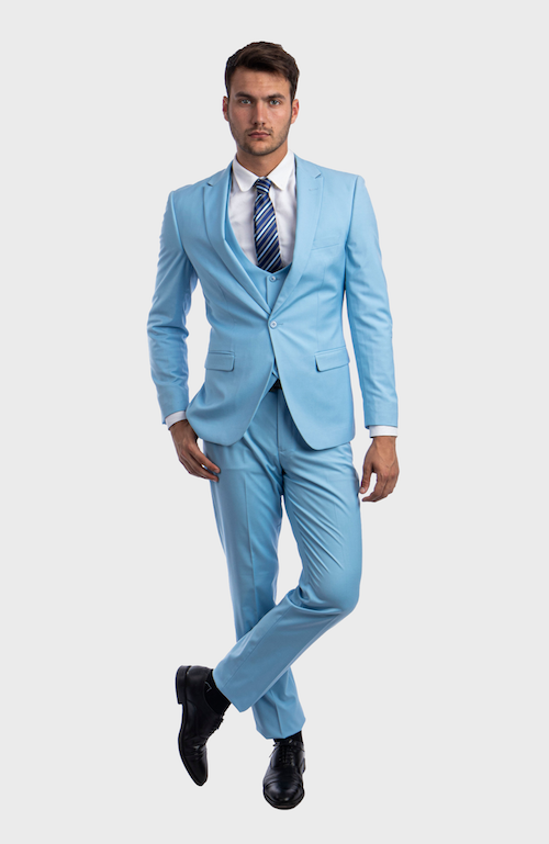Sky Blue 3 Piece Peak Lapel Suit, 42s / Sky Blue Sky Blue 3 Piece Peak Lapel Suit, 42s / Sky Blue