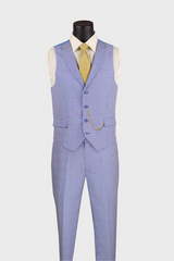 Sky Blue Plaid 3 Piece Suit