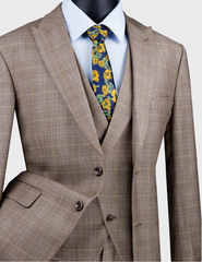 tan 3 Piece plaid suit