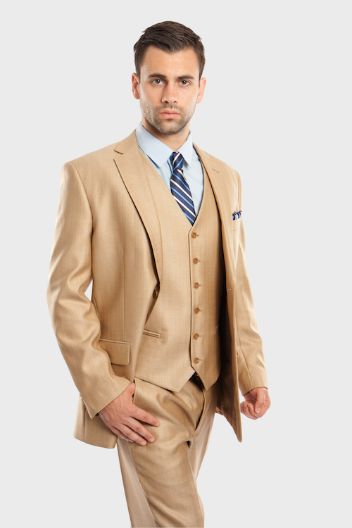 Wheat Sharkskin Modern Fit 3-Piece Suit – FlexSuits