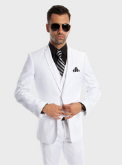 White 3 Piece Slim Fit Vested Suit
