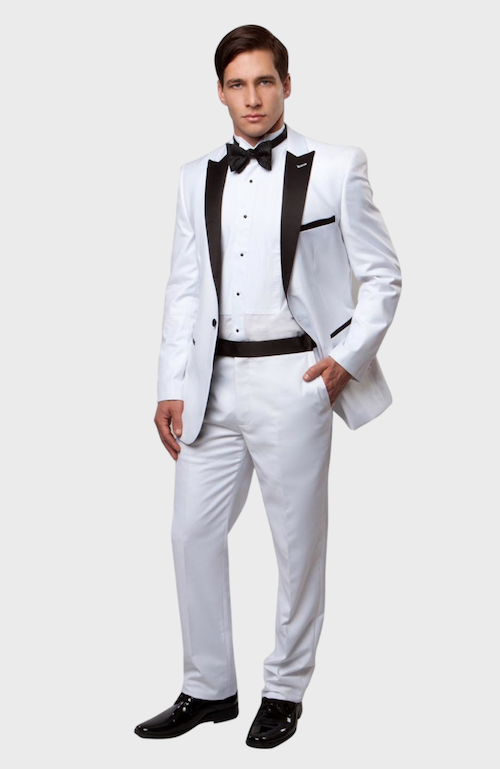 Men's Slim Fit Tuxedo with Black Peak Lapel White,Black White / 38 Regular Men's Slim Fit Tuxedo with Black Peak Lapel White,Black White / 38 Regular
