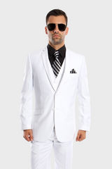 White 3 Piece Slim Fit Vested Suit