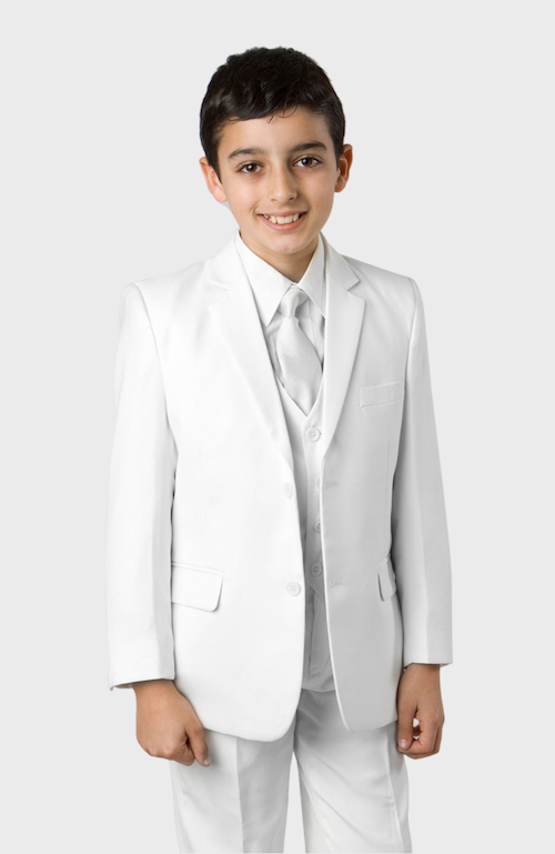 5 Piece White Boys 2 Button Suit – FlexSuits