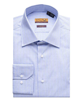 Blue Multi Checked Cotton Barrel Cuff Dress Shirt