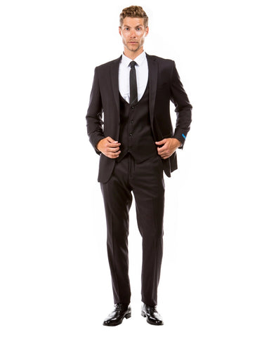 Black Pinstripe Hybrid Fit 3 Piece Suit