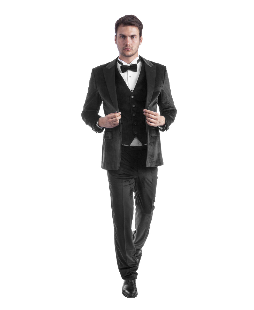 Men's Black velvet peak lapel tuxedo Blazer- Velour sportscoat – Flex Suits